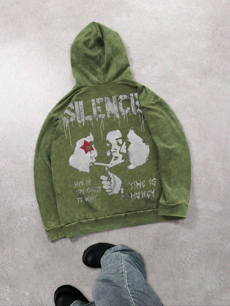 Men's Regular Fit Graphic Print Hoodie, Casual Comfy Hooded Sweatshirt for Daily Wear, Men's Clothes for Winter, Cotton