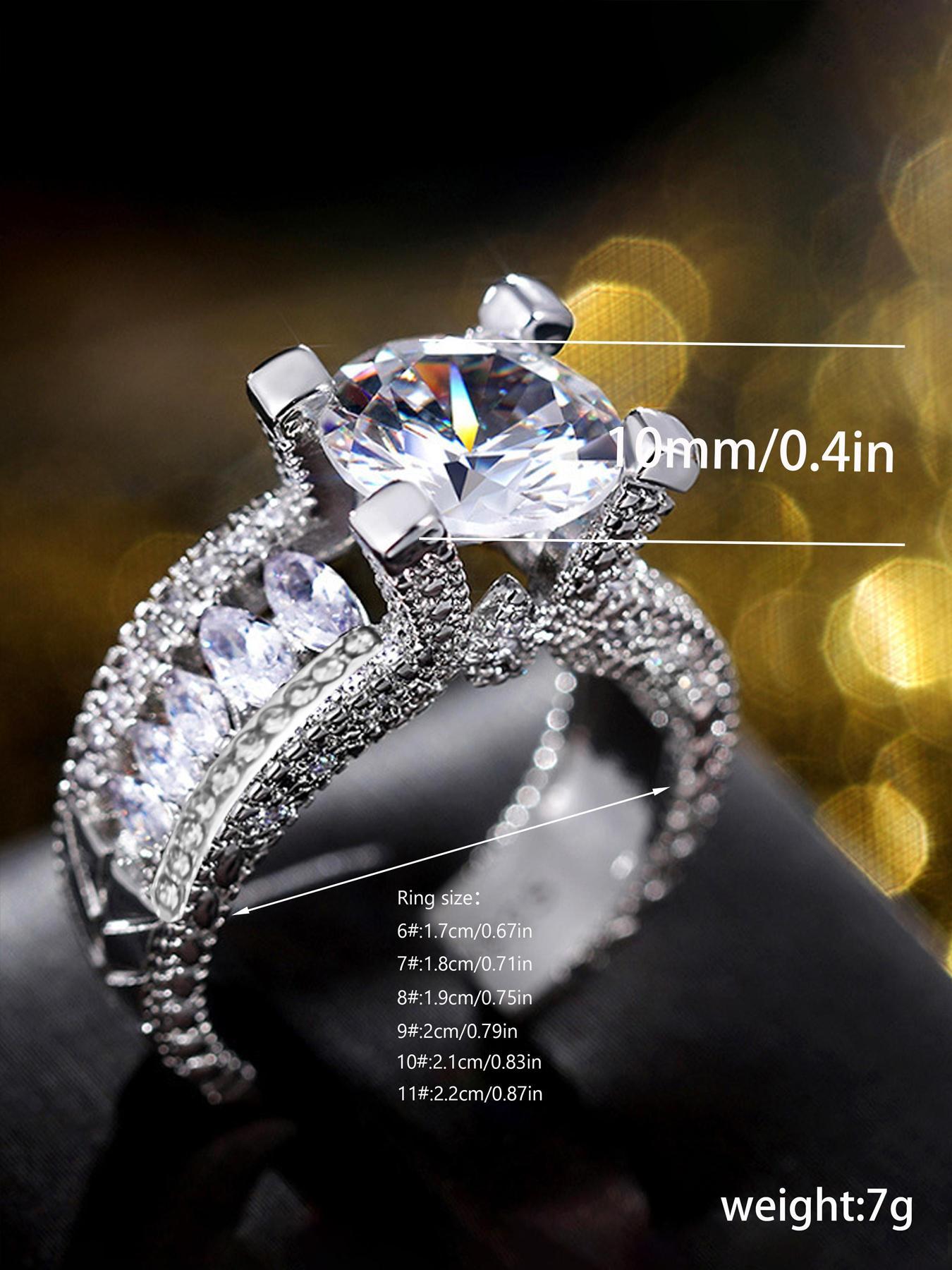 Artificial Sparkling Zircon Inlay Decorated Elegant Exaggerated Ring Jewelry for Women for Party, Daily Clothing Decor, Trendy All-match & Exquisite Jewelry for Birthday Gift Elegant Glittering Ring Artificial Gemstone Ring