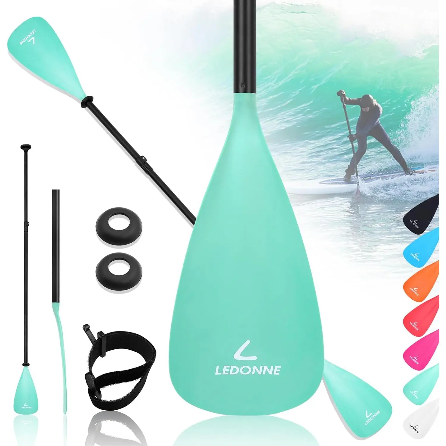 SUP Paddle 4-Piece Adjustable Stand Up Paddle Floating Lightweight Portable Kayak Paddle Paddleboard Oar with Aluminum Alloy Shaft, 2 Nylon Blades,3 Million Sets Per Year 500 Bought Monthly
