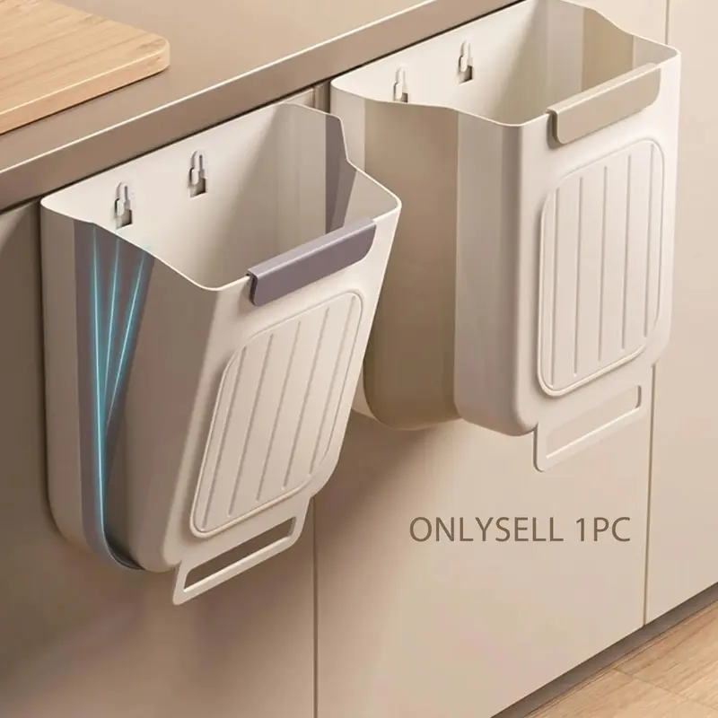 Collapsible Hanging Kitchen Trash Can Foldable Trash Can Cabinet Hanging Garbage Small and Convenient Countertop Rubbish Bin Kitchen Bathroom Accessories Home(11L) Trashcans For Kitchens