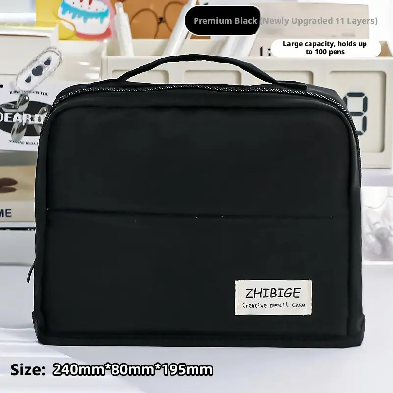 Portable Large-Capacity 11-Layers Pencil Case, Multi-Compartment Washable Fabric Pen Bag, Holds 110 Pens, Durable Stationery Pouch, High Capacity Organizer