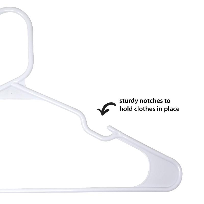 50-Count New Notched Adult Hangers, Arctic White Plastic Design for Closet Organization and Garment Care
