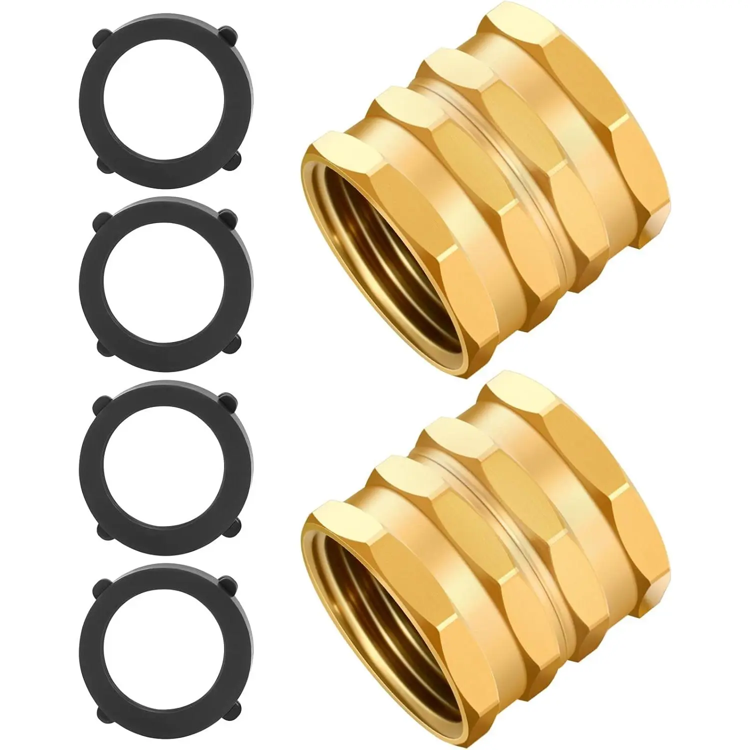 Garden Hose Adapter, Brass Female to Female Hose Connector with Swivel | 2 Pack 3/4-Inch Double Female Coupler, Garden Hose Repair Fittings with 4 Extra Washers