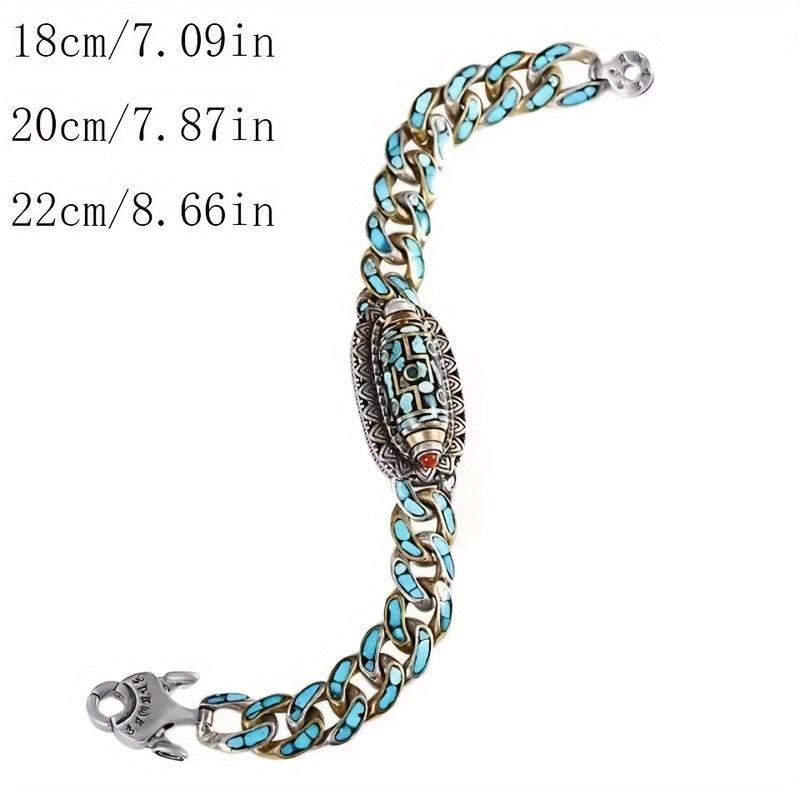 Tibetan Style Six-Syllable Mantra Nine-Eyed Dzi Bead Bracelet Turquoise Good Luck Meditation Amulet Anklet Daily Wear