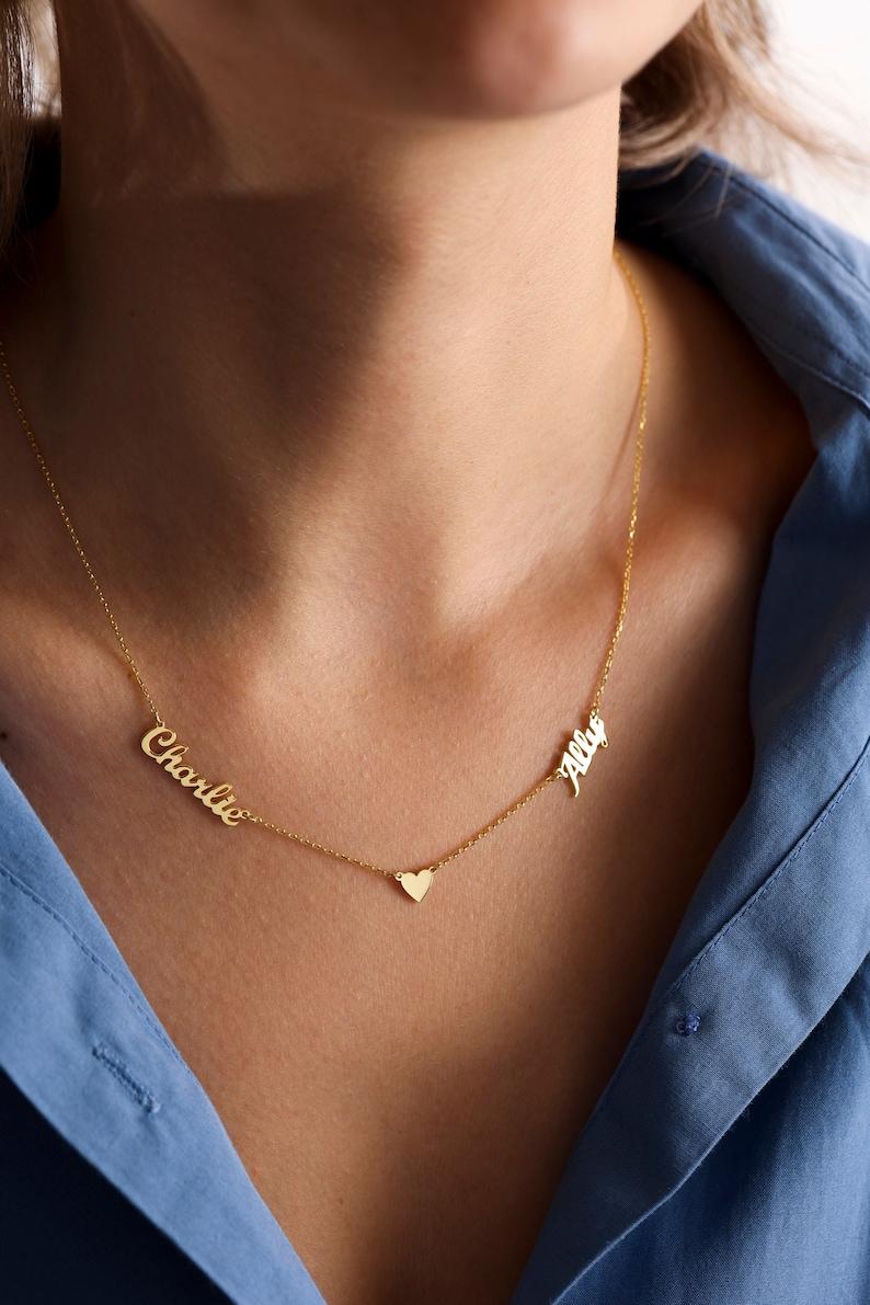 AS616 Personalized Custom Name Middle Love Necklace Stainless Steel DIY Name Necklace Holiday Gift for Men and Women