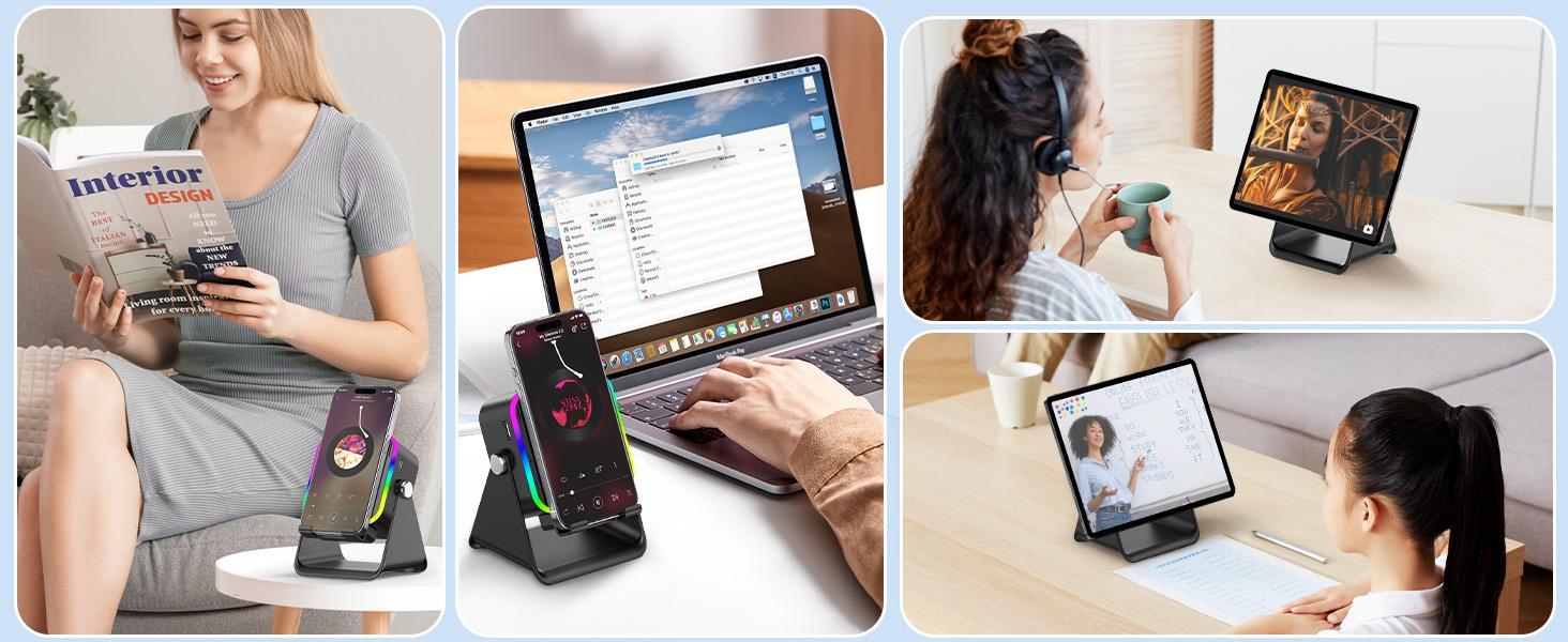 Premium New 5in1 Wireless Induction Audio Speaker Phone Stand Rechargeable Emergency Power Bank 360° Adjustable Mobile Tablet Stand