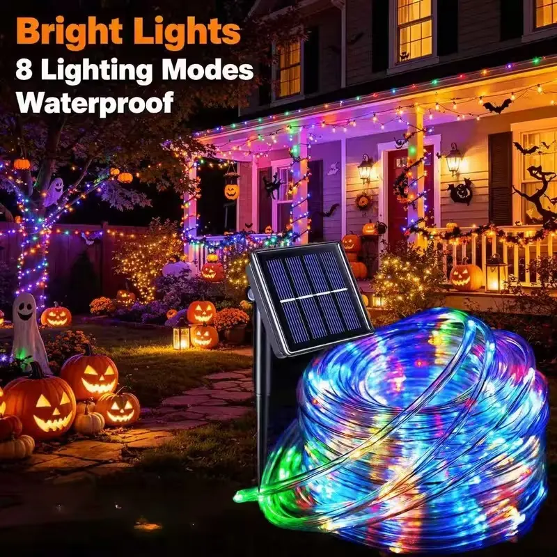 33FT Outdoor Solar Tube Rope Lights, 100 LED IP65 LED Pool Decor String Lights with 8 Lighting Modes, Color Changing Solar Fairy Lights for Patio, Poolside, Garden, Yard, Wedding, Party, Holiday And Halloween Decorations