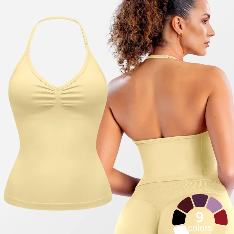 Women's Adjustable Strap Sporty Vest, Halter Neck Sleeveless Gym Yoga Top, Solid Color Outdoor Running Vest, Supportive Athletic Wear.