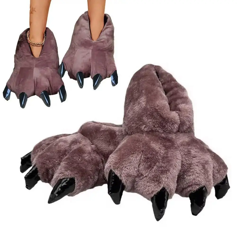 Funny Cosplay Bear Paw Slippers Women Fuzzy Plush Home Floor Shoes Creative Boys Slip On Animal Slides Big Size Men Paw Slipper