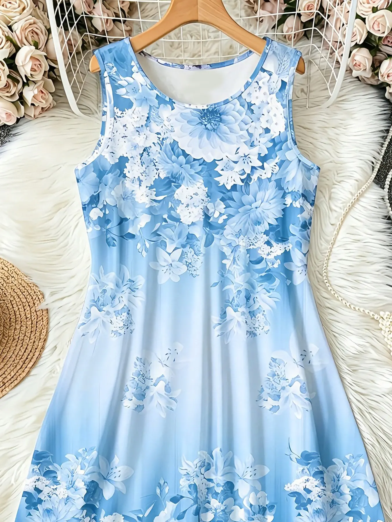 Women's elegant floral print sleeveless vest dress, lightweight and breathable elegant summer holiday loungewear Style Elegance