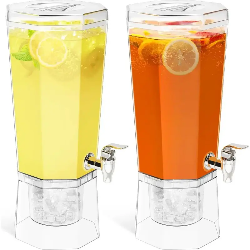 1 Gallon Drink Dispenser for Parties 2 Pcs, 4L Plastic Beverage Container with Stand for Juice/Tea/Soda & Lemonade, Clear Water Pitcher with Spigot for Mimosa Bar Hosting 39 x 16 cm/15x6"