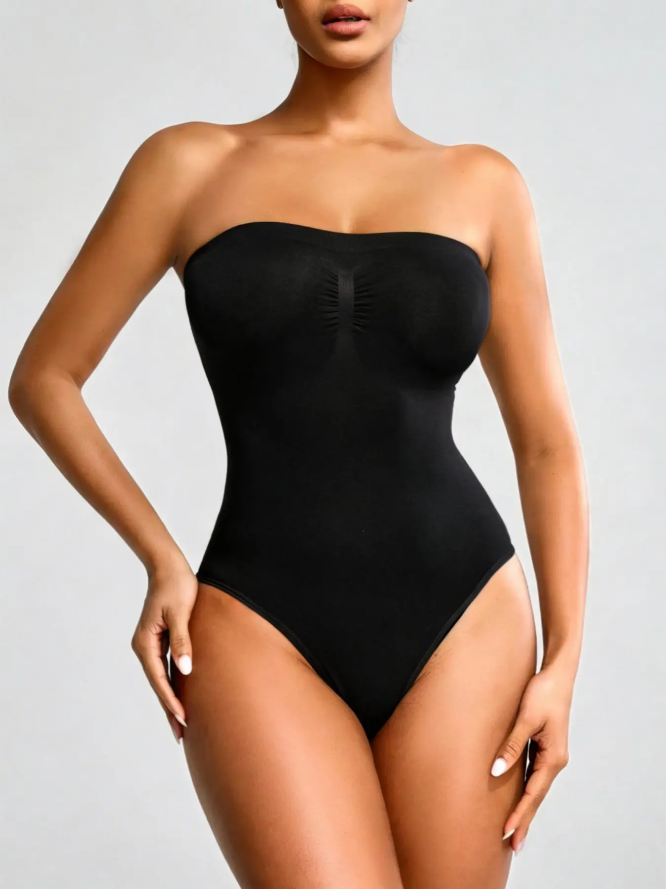 Women Seamless Tube Top Thong Bodysuit Shaper, No-Strap Invisible Sculpt Undergarment, Firm Waist & Abdomen Compression Butt Enhancing Shapewear, Anti-Curl Edge Soft Stretchy Slimming Suit, Craft Snatched Curves Under Dresses, Casual Daily & Light Workout