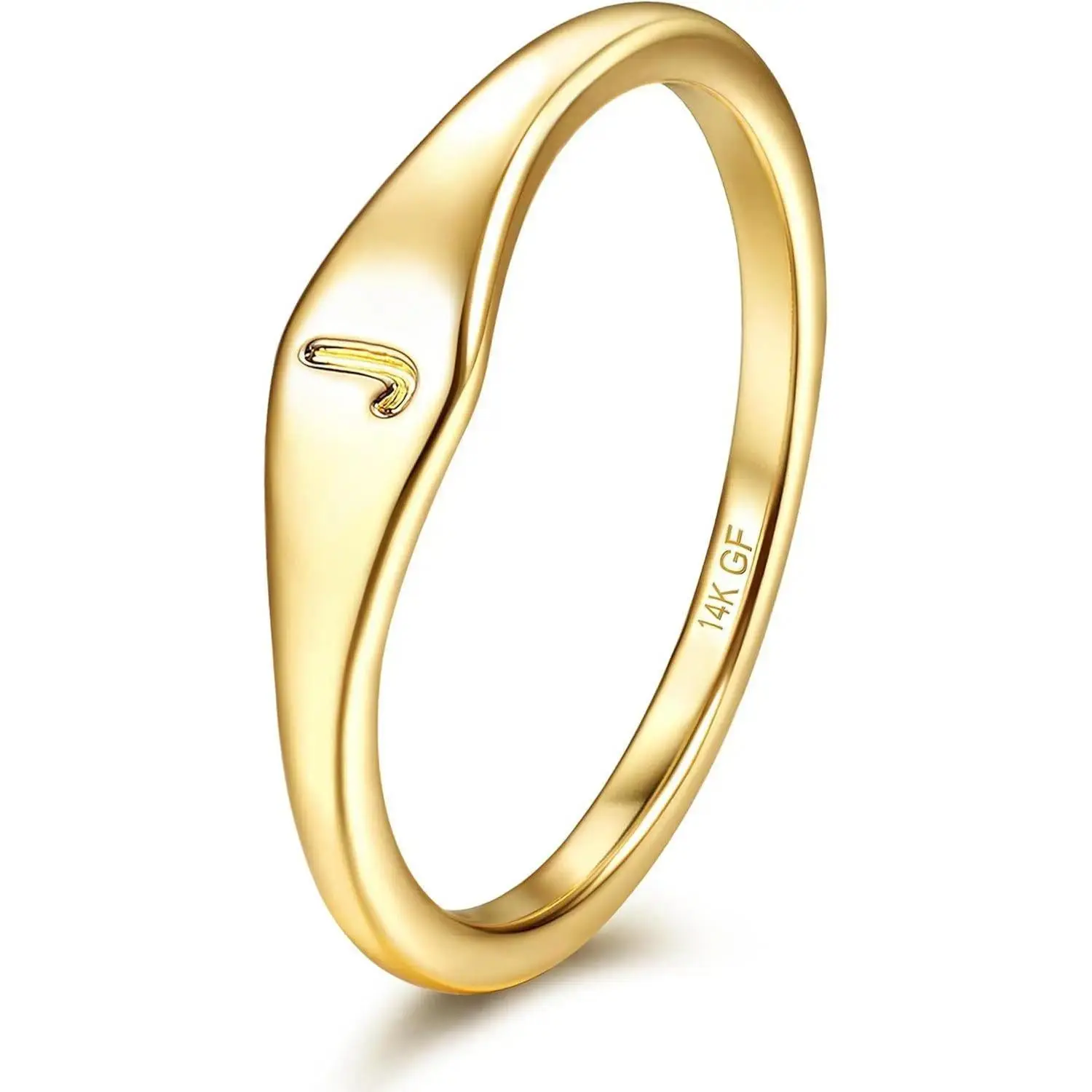 14K Gold Plated Initial Ring for Women, Dainty Letter Signet Ring, Minimalist Stackable Pinky Ring, Thin Alphabet Band, Non Tarnish Gold Ring for Everyday Wear, Sizes 6-10