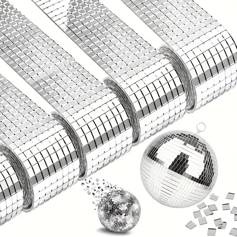 600pcs Disco Ball Mirror Glass DIY Party Decoration Kit, Self-Adhesive Mosaic Tiles, 4x4mm Square Pieces, Perfect for Craft Projects, Decorations Supplies
