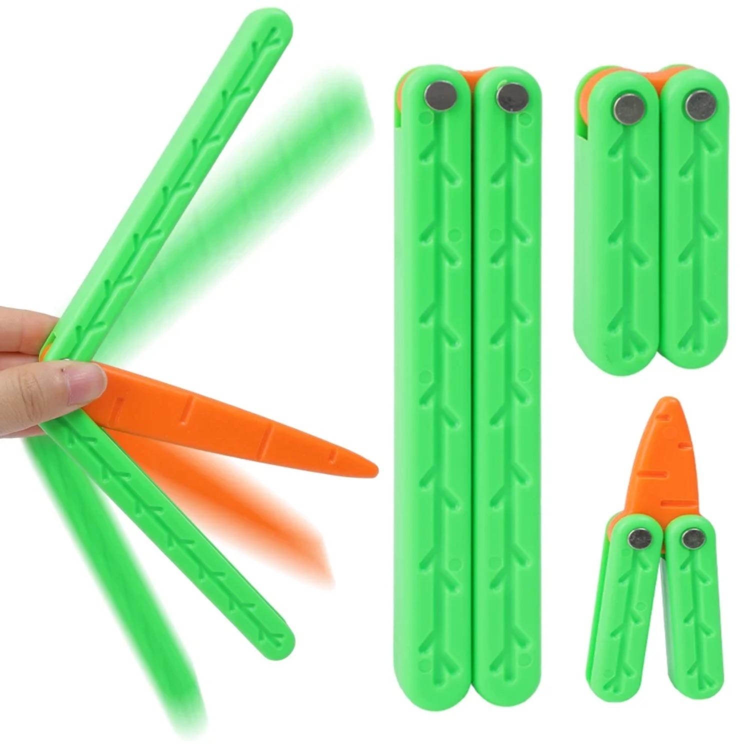 Simulation Carrot Butterfly Knife Gravity 3D Printed Plastic Folding Knife Toy Swinging Knife for Adult ADHD Autism Anxiety Gift