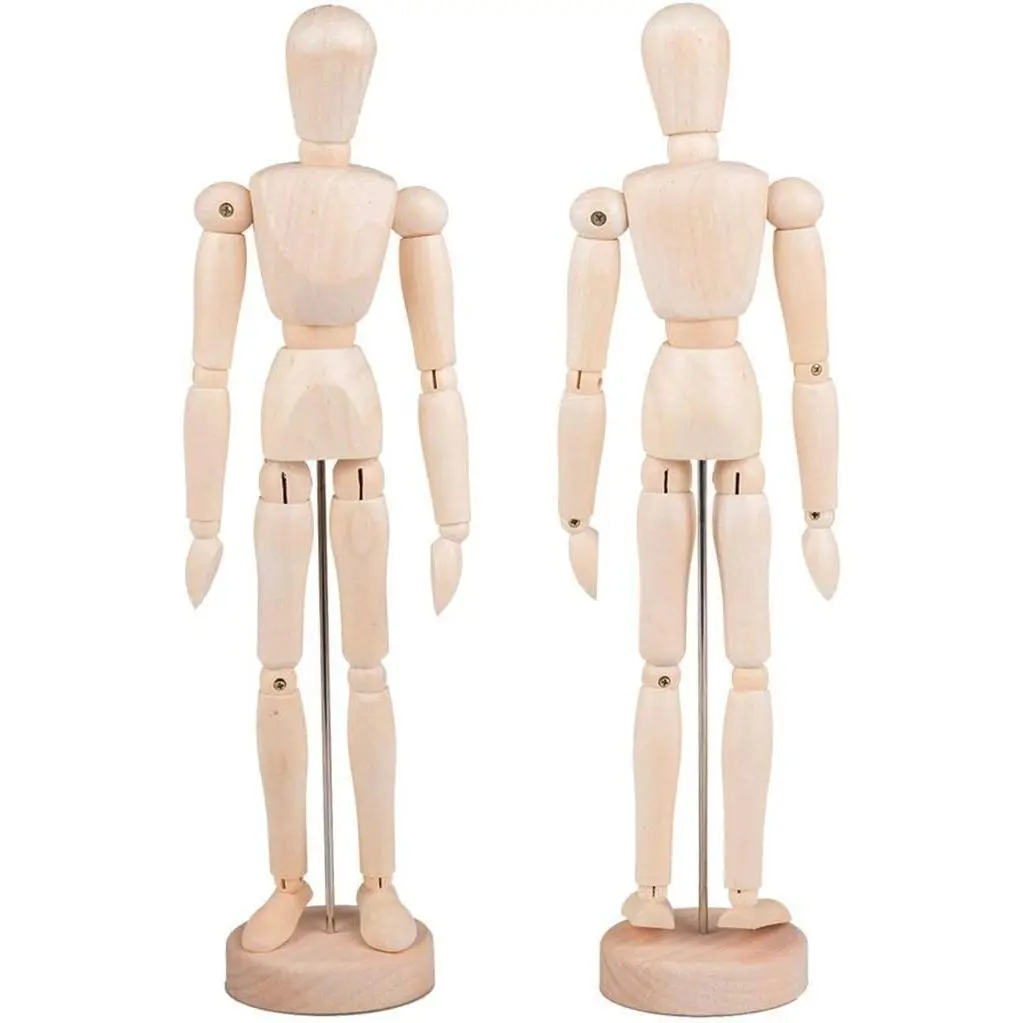 2Pack 12 Inches Tall Wooden Mannequins of Men and Women Artist Mannequins with Stand Ornaments - Great for Painting or Tabletop Decoration