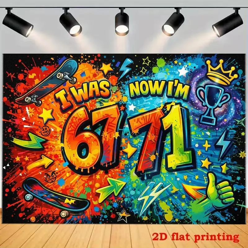 2D Flat Banner 1pc Street Graffiti Style Digital Theme Party Background, Birthday Celebration, Stage Decoration, Polyester Material