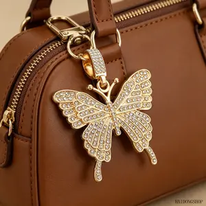 Vibrant Multicolor Crystal Butterfly Keychain, Metal Alloy Full Rhinestone Bag Charm, Creative Bling Decorative Key Ring Gift For Women Daily Handbag Commute Holiday Outfits