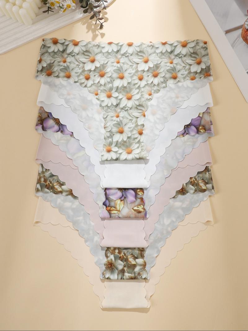 Women's Leopard & Heart Print Underwear Set, Ultra-Thin Seamless Low-Waist Sporty Panties, Quick-Dry Wave Hem Design, All Seasons