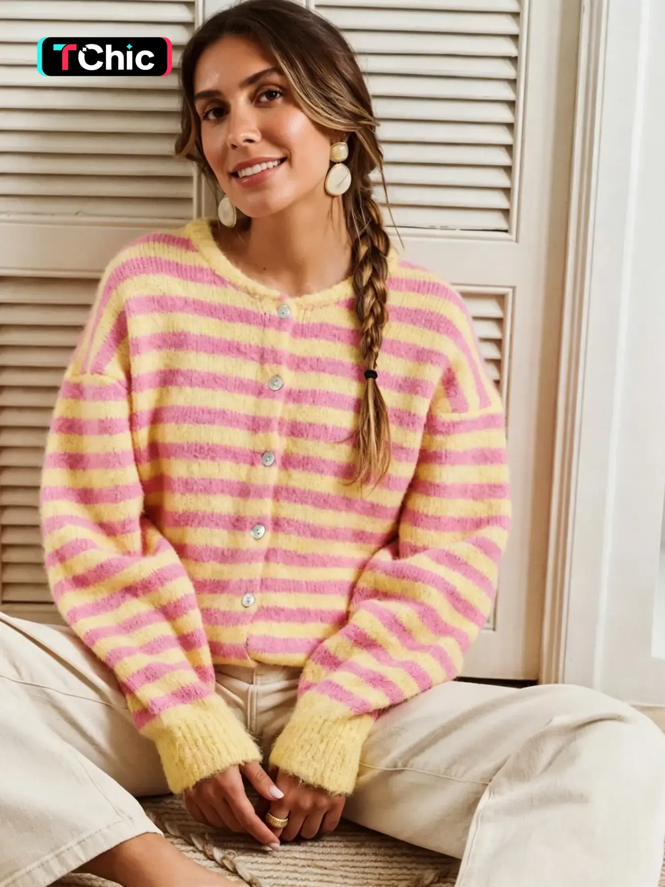 Women's Fashion Button Long Sleeve Cardigan, Casual Striped Knit Top, Fall & Winter Essential, Versatile Daily Wear, Stylish Outerwear for Women, Knitwear