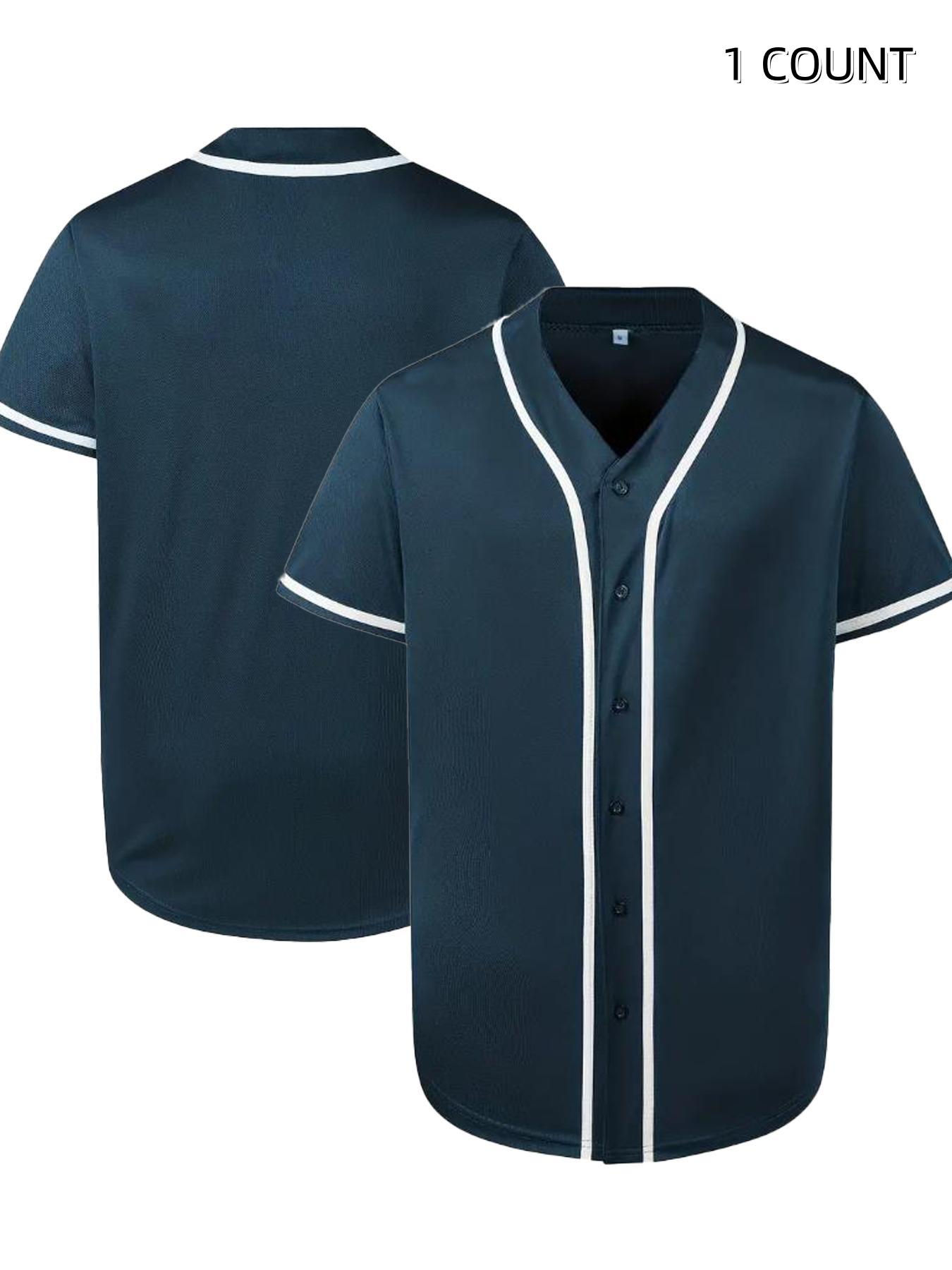 Blank Jersey Plain Hipster Hip Hop for Men Button-Down Baseball jersey Short Sleeve Shirt