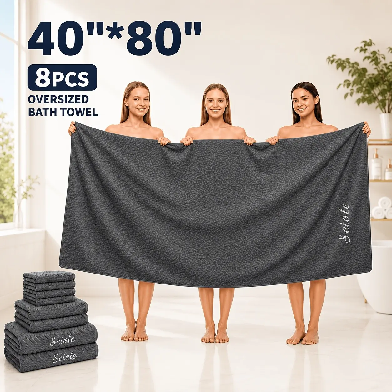 [Oversized Towel Set] 4/8pcs Oversized Bath Towel Set - Made From Ultra-Soft Microfiber Material, These Towels Dry Quickly And Have Strong Absorbency, Making Them An Ideal Choice For Bathrooms, Spas, Gyms, And Hotels