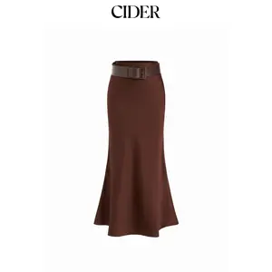 Cider Satin Mid Rise Mermaid Maxi Skirt With Belt