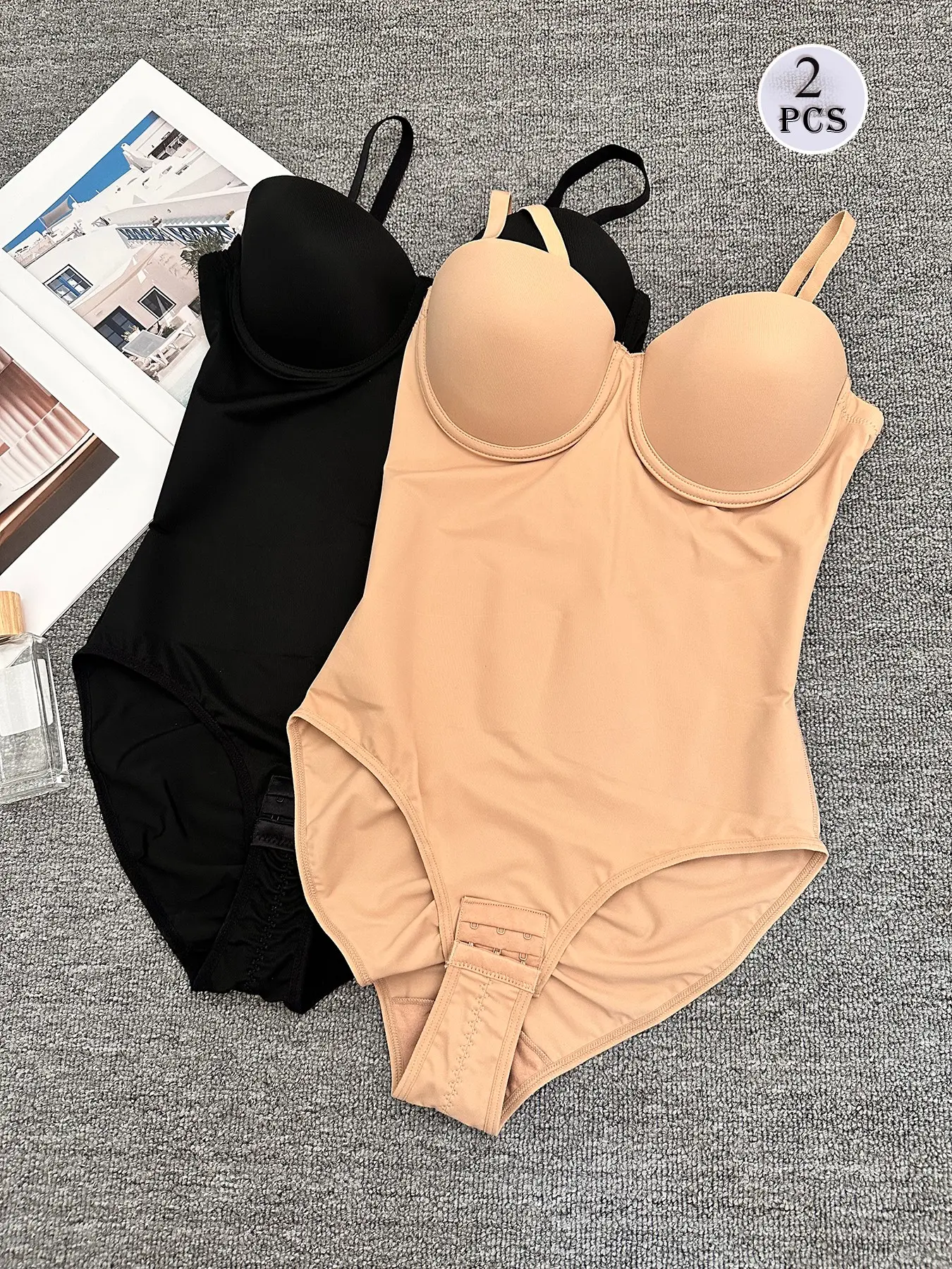 2-Pack Wear-Outside Bodycon Jumpsuit, Adjustable Transparent Straps, Casual Regular Length, Perfect for Bridal & Evening Gowns, All Seasons Fashion Shapewear Clothes