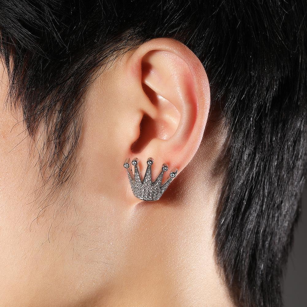 [ICE HUE]18K Gold Vacuum Plated Copper with 5A+ Sri Lanka Zircon Crown Diamond Earrings Miami Italy Mexico & Micro Inspired for Women & Men Luxury Jewelry,Daily Wear,Casual Fashion,Gift Idea,Chicano,Classic,Hip Hop,Simple,Sporty Style