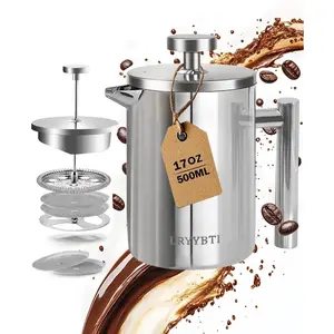 French Press Coffee Maker, Stainless Steel Coffee Press with scale lines (Silver, 17 OZ)