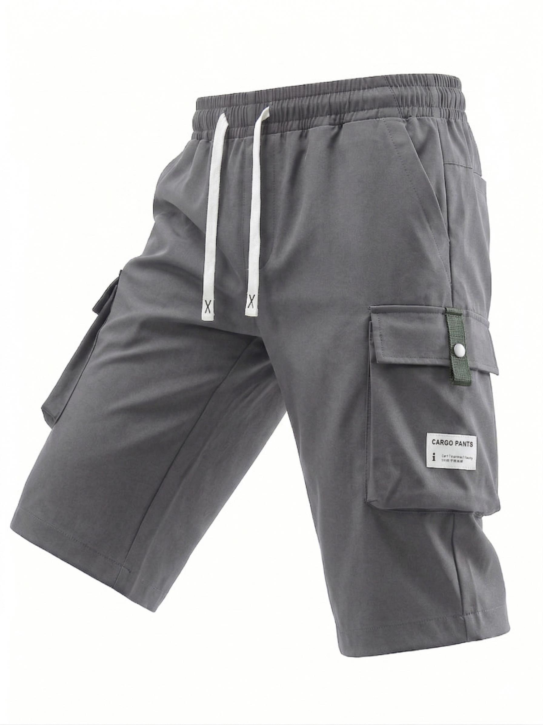 3 Pack Men&rsquo;s Cargo Shorts, 7/8 Length, Summer Drawstring Waist, Large Pockets, Letter Patch Details, Fashionable Casual Athletic Shorts