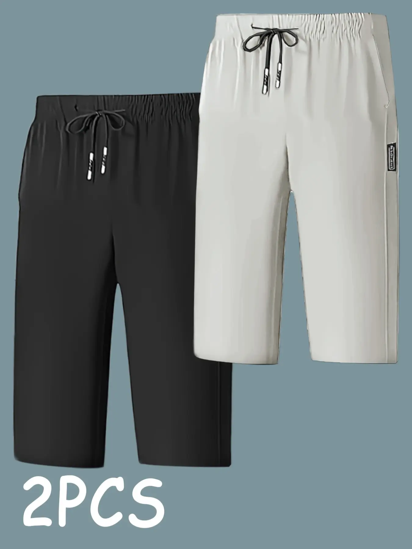 2pcs Men's Comfortable Quick-Dry Capri Pants, Breathable Sporty Leisure Jogging Gym Wear, Daily Running Fitness Versatile Menswear