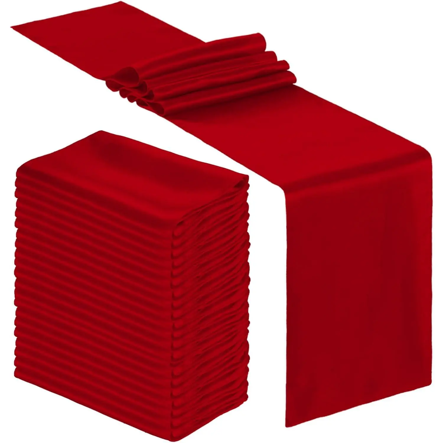 12-Pcs Solid Red Soft Satin Table Runners Bulk, 12x108in Long Smooth Fabric Tablecloths for Wedding, Anniversary, Patriotic Party Decor (Round/Rectangle Tables)