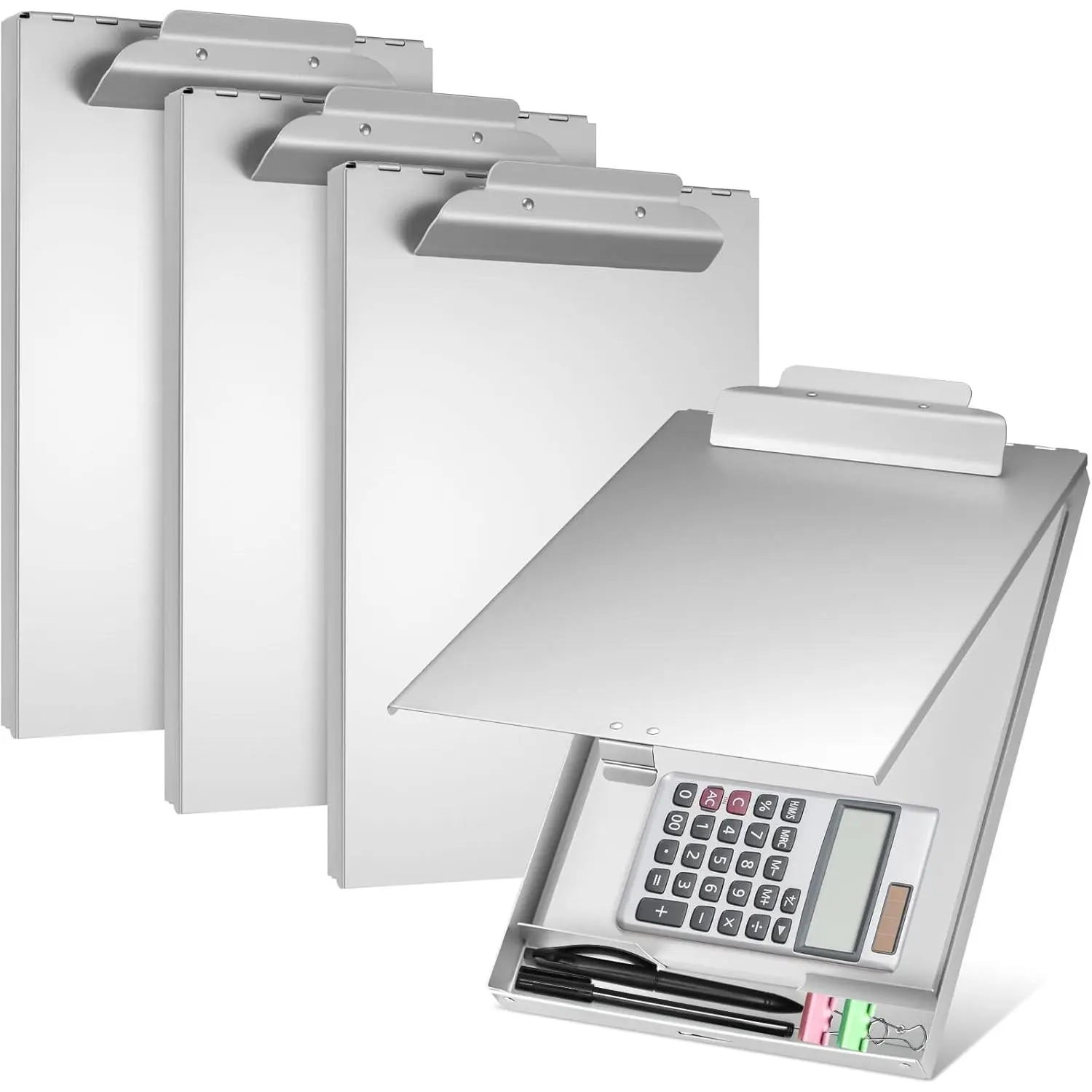 4 Pcs Aluminum Metal Clipboard with Storage, Letter Size Form Holder, 14'' x 9'' Silver for School Office Business Professionals