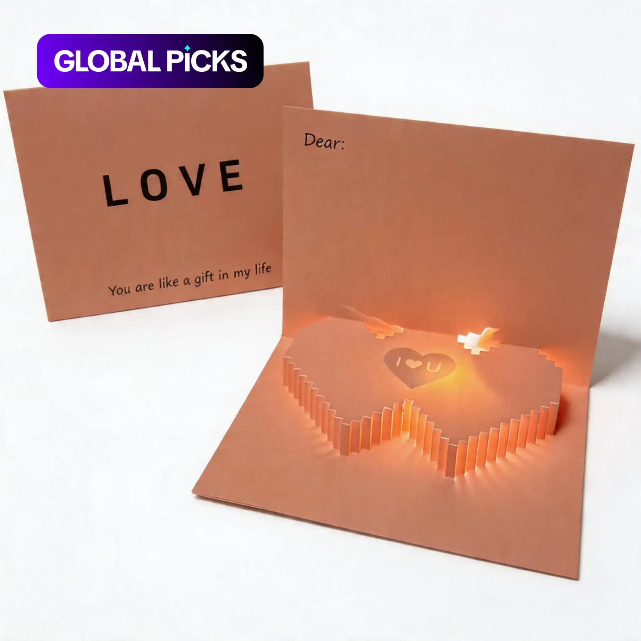 3D Heart Shaped Interactive Greeting Card with Recording and Light Effects, Voice Message Card, Perfect Gift for Couples, Ideal for Birthday and Valentine's Day, Stationery #GLOBAL PICKS