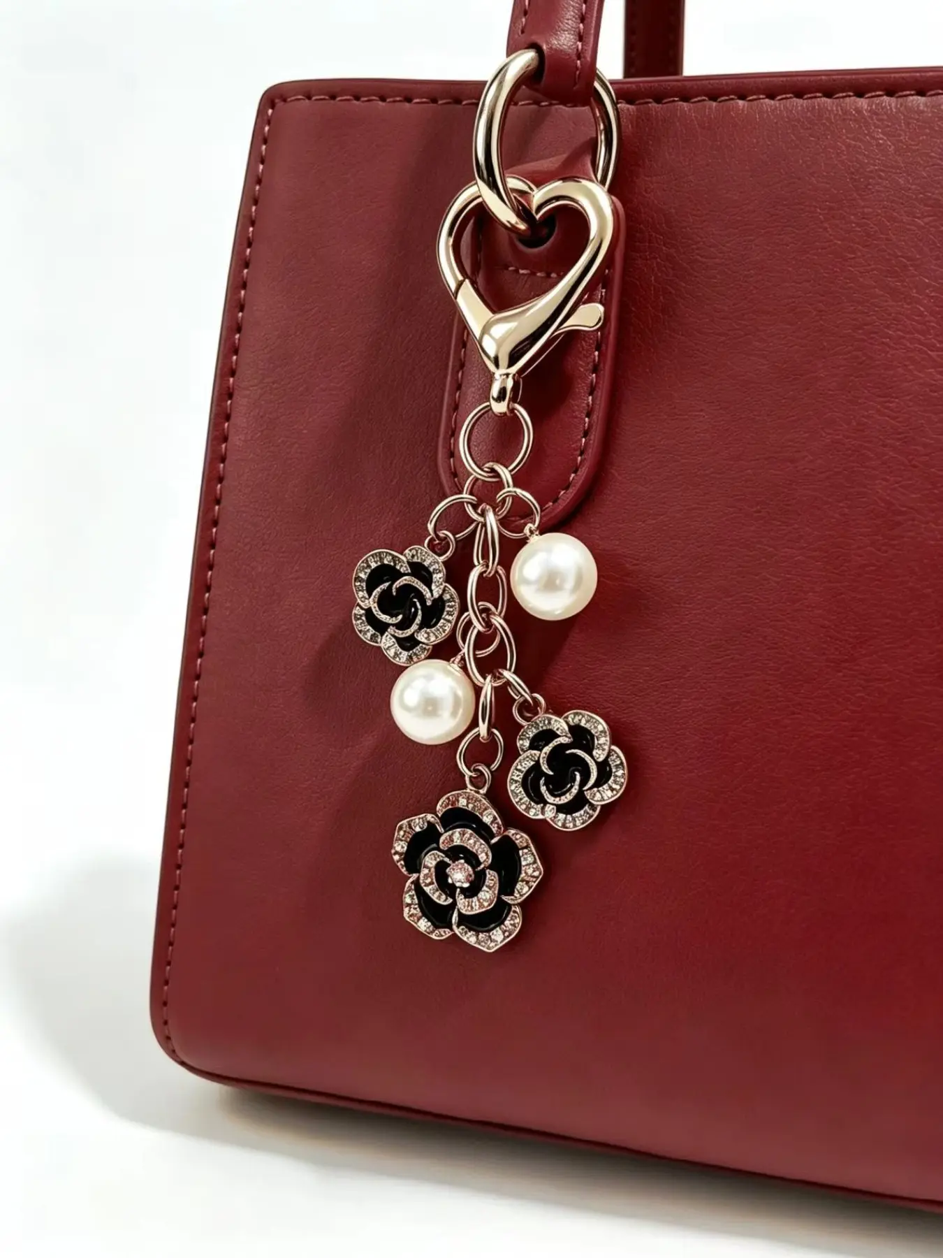 Fashion Handmade Rose Keychain Bag Charm, Luxury Small Fragrance Style, Fashion Pearl Rhinestone Pendant Jewelry, All Seasons Casual Accessory