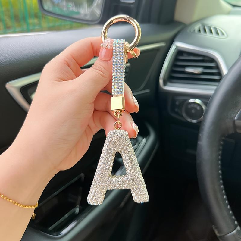 Dazzling Crystal Rhinestone Alphabet Keychain, Elegant Letter Key Ring, Bling Car Key Accessory for Women with Bag Charm keyring
