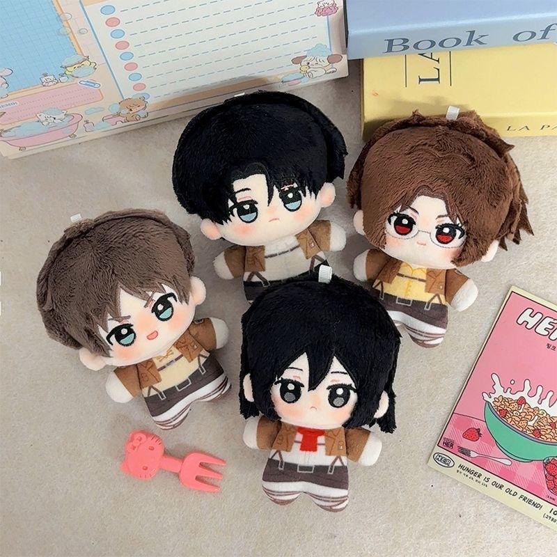 10cm Attack on Titan Eren Jaeger Stuffed Figure Keychains Accessories Kawaii Anime Mikasa Ackerman Dolls Backpack Pendant Model