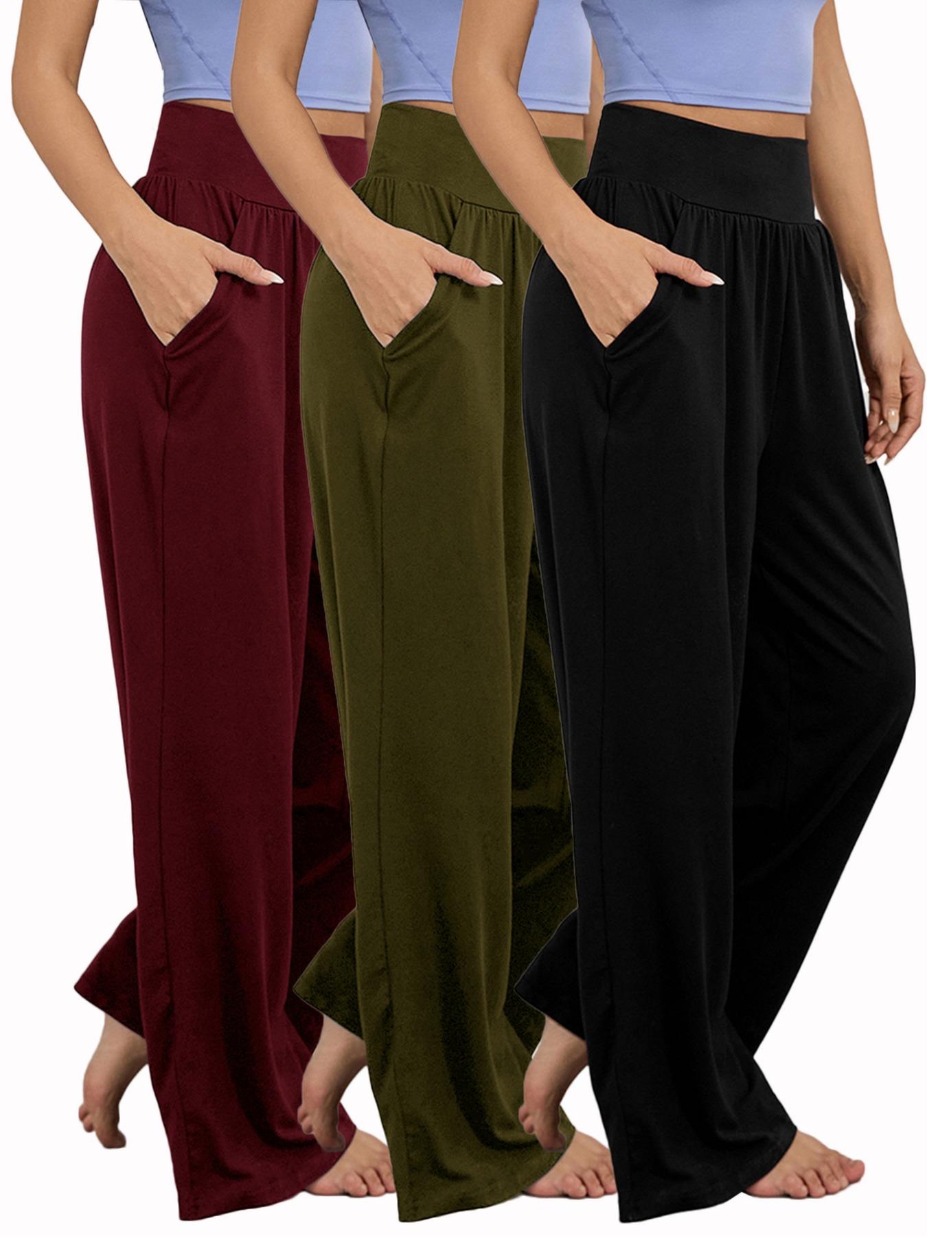 Women's Plain Pocket High Waist Joggers, Casual Comfy Wide Leg Trousers For Outdoor Sports, Airport Outfit，Women's Sport & Outdoor Lounge Outfit Clothing For All Seasons, Wide Leg Sweatpants