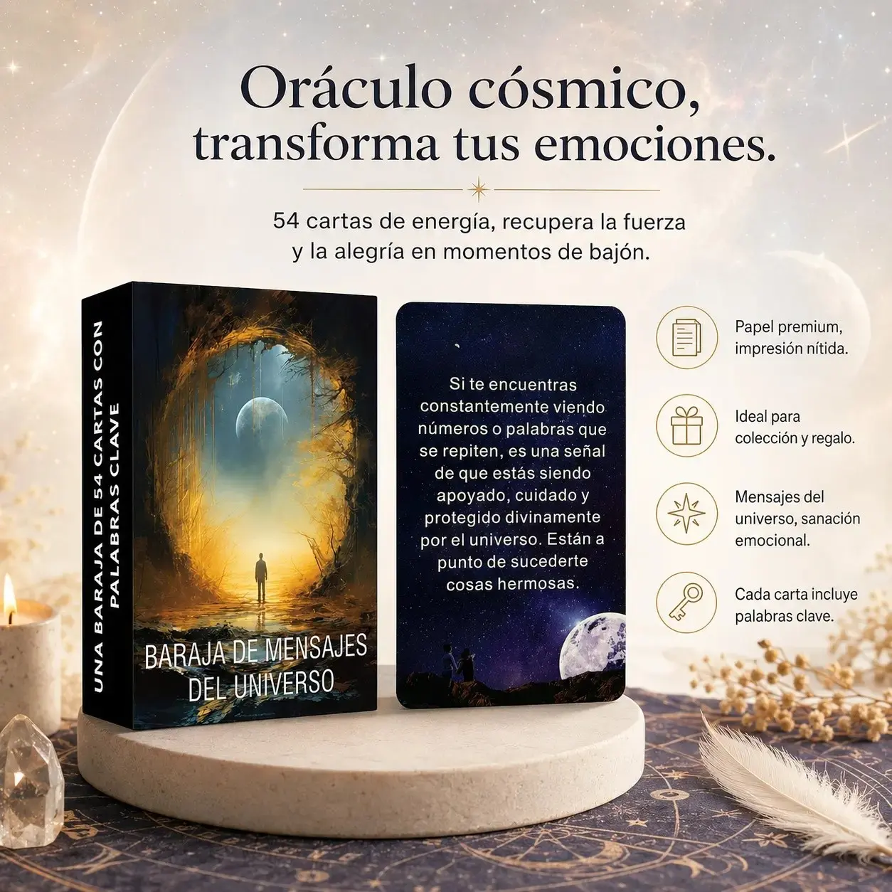 Spanish Oracle Cards, Cosmic Messages Tarot Deck, Positive Energy Encouragement Cards, Emotional Support Tool, Daily Spiritual Aid