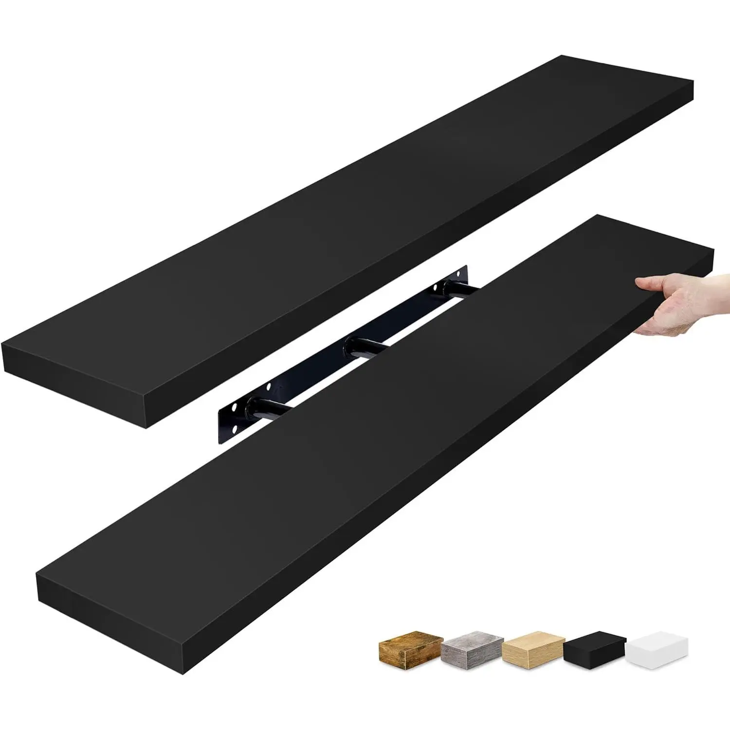 Floating Shelves for Wall - 48 Inch Long Bathroom Shelves, Wall Decor for Bedroom, Kitchen, Living Room & Book Storage - Mounted Floating Shelf with Invisible Brackets (Black, 2 Pack)