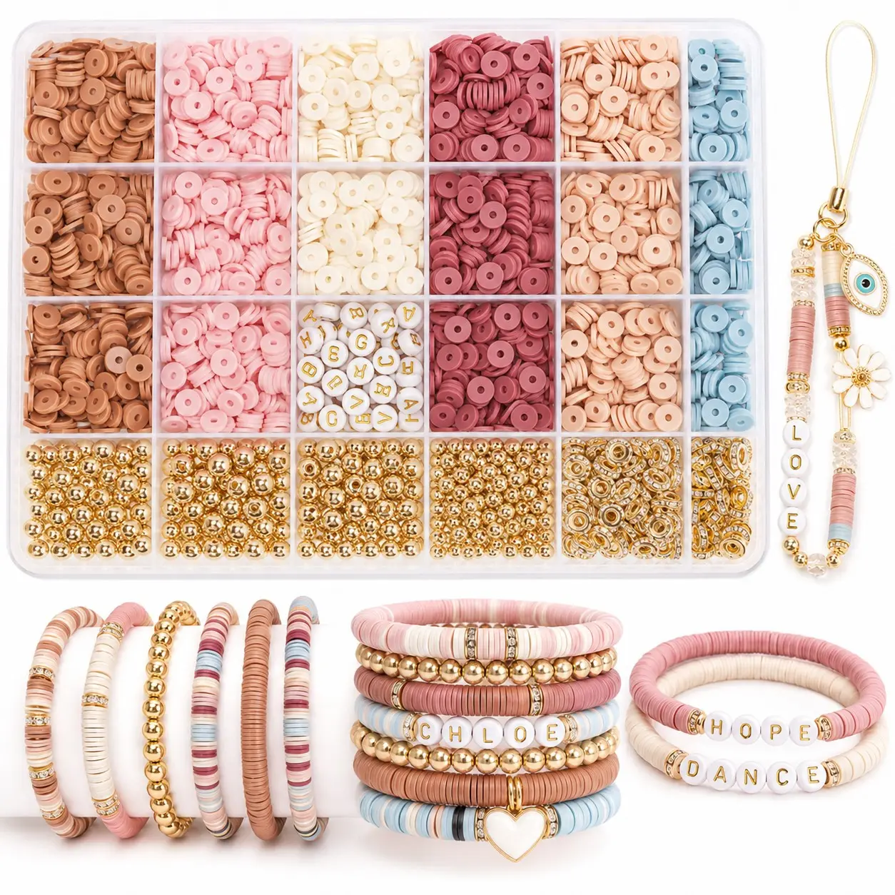 2940 Piece Polymer Clay Bead Set, Hollow Mixed Shapes, Letter Beads, Spacers, DIY Jewelry Making, Friendship Bracelet, Necklace, Anklet, Phone Charm, Clay Bead Kits, Beading Supplies
