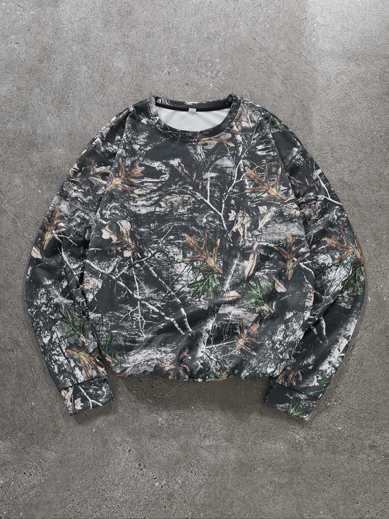 Unisex's All Over Plants Print Sweatshirt, Camouflage Streetwear, Regular Fit Casual Long Sleeve Round Neck Pullover for Fall & Winter, Unisex's Clothes for Daily Wear