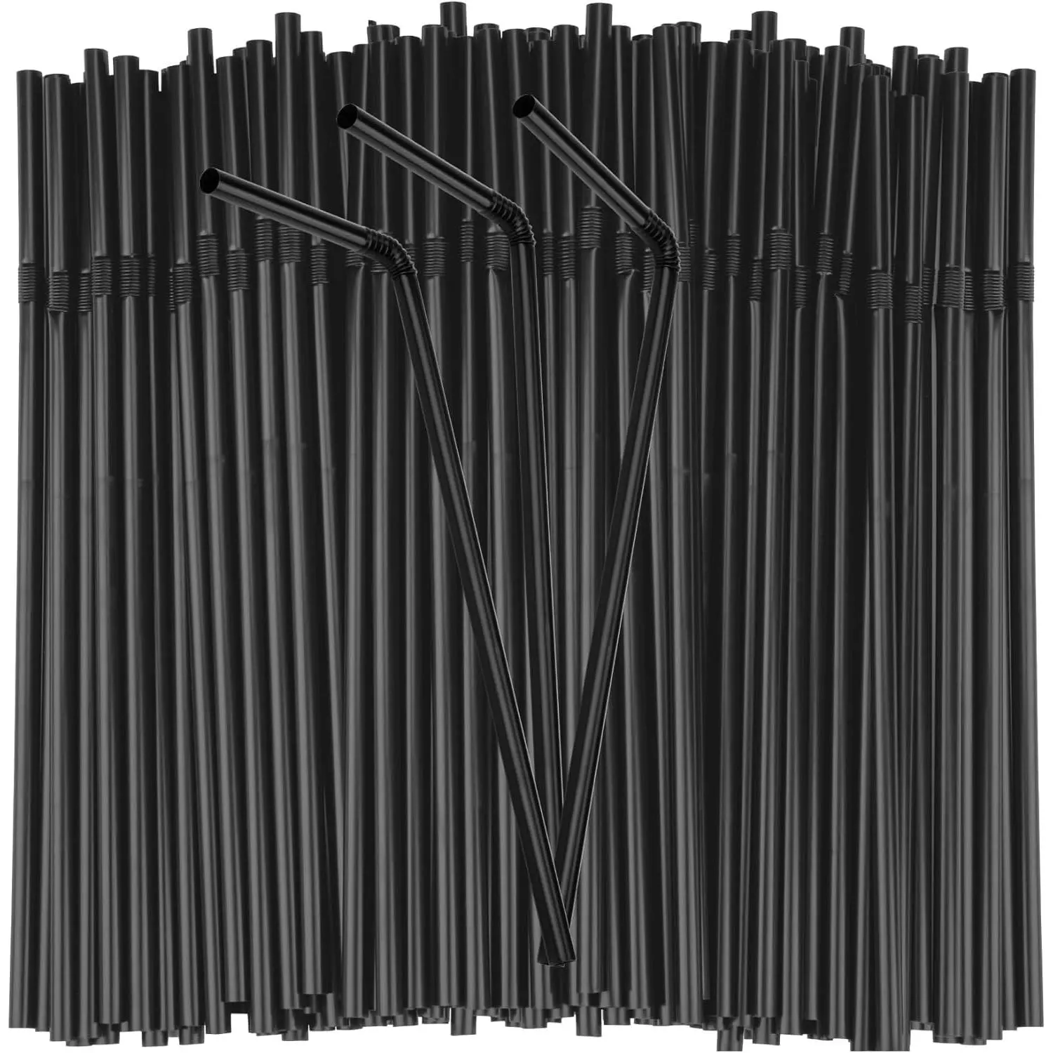 150 count Disposable Plastic Straws - Flexible Bendy Drinking Straws | Long Black Striped Straws, Bendable PP Straws for Milk, Juice, Coffee, Lemonade, Parties, , Barware & Daily Drinks