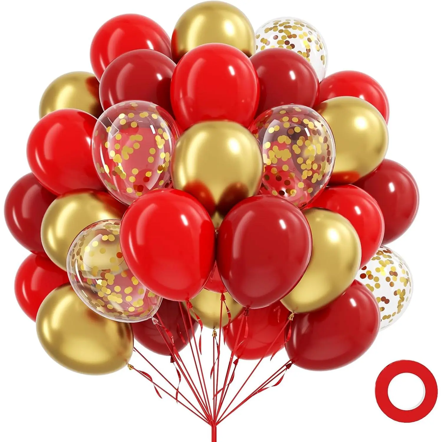 60 count Red and  Balloons 12inch, Dark Red Metallic  Confetti Christmas Balloons for Birthday Christmas Party Decorations for Women