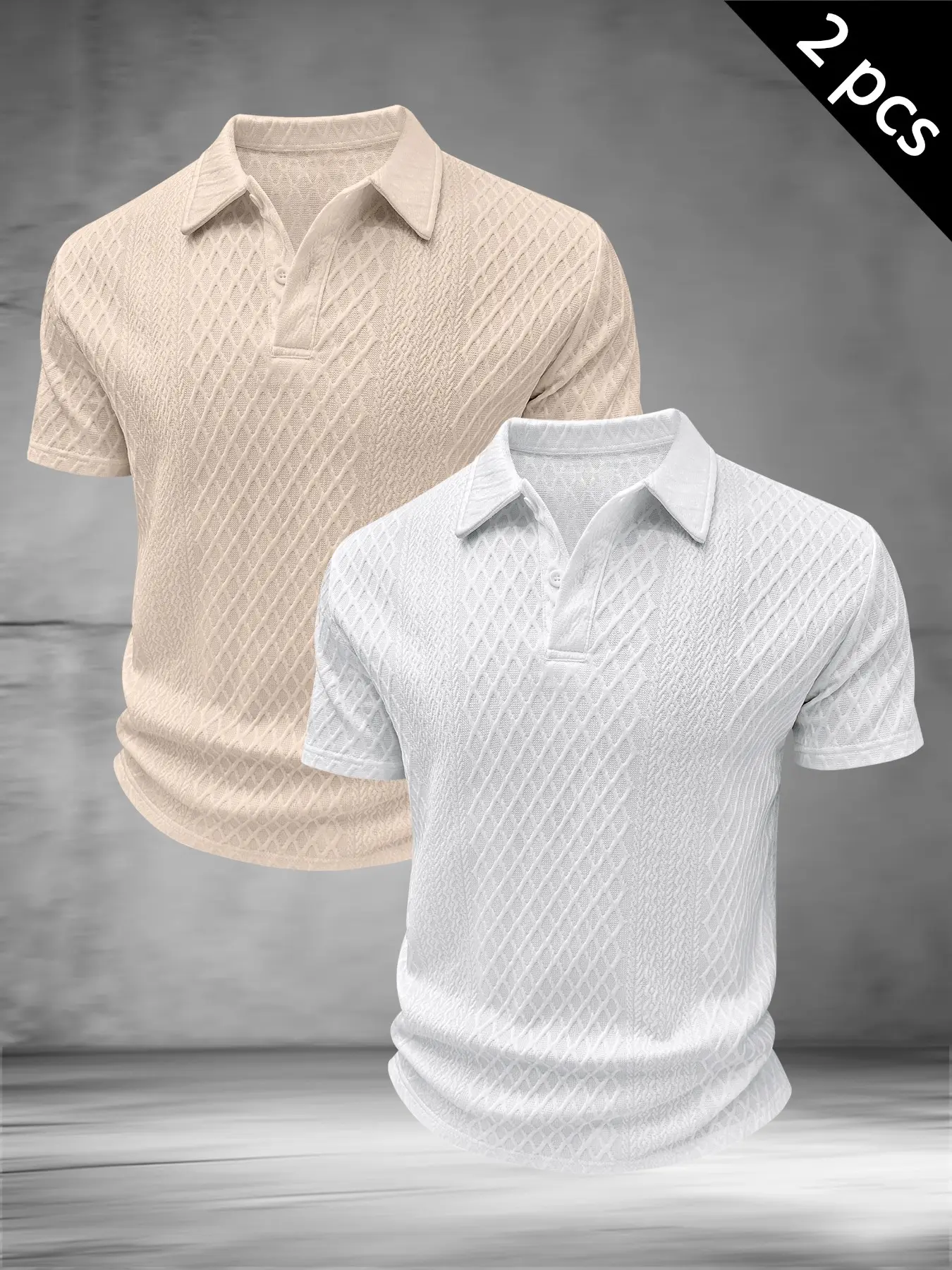 Men Short Sleeve Polo Shirt, Textured Diamond Jacquard Fabric, Lapel Collar Button Placket Breathable Slim Fit Casual Business Daily Summer Top Menswear #JacquardPoloShirt #MensBusinessTop #TexturedShortSleeve