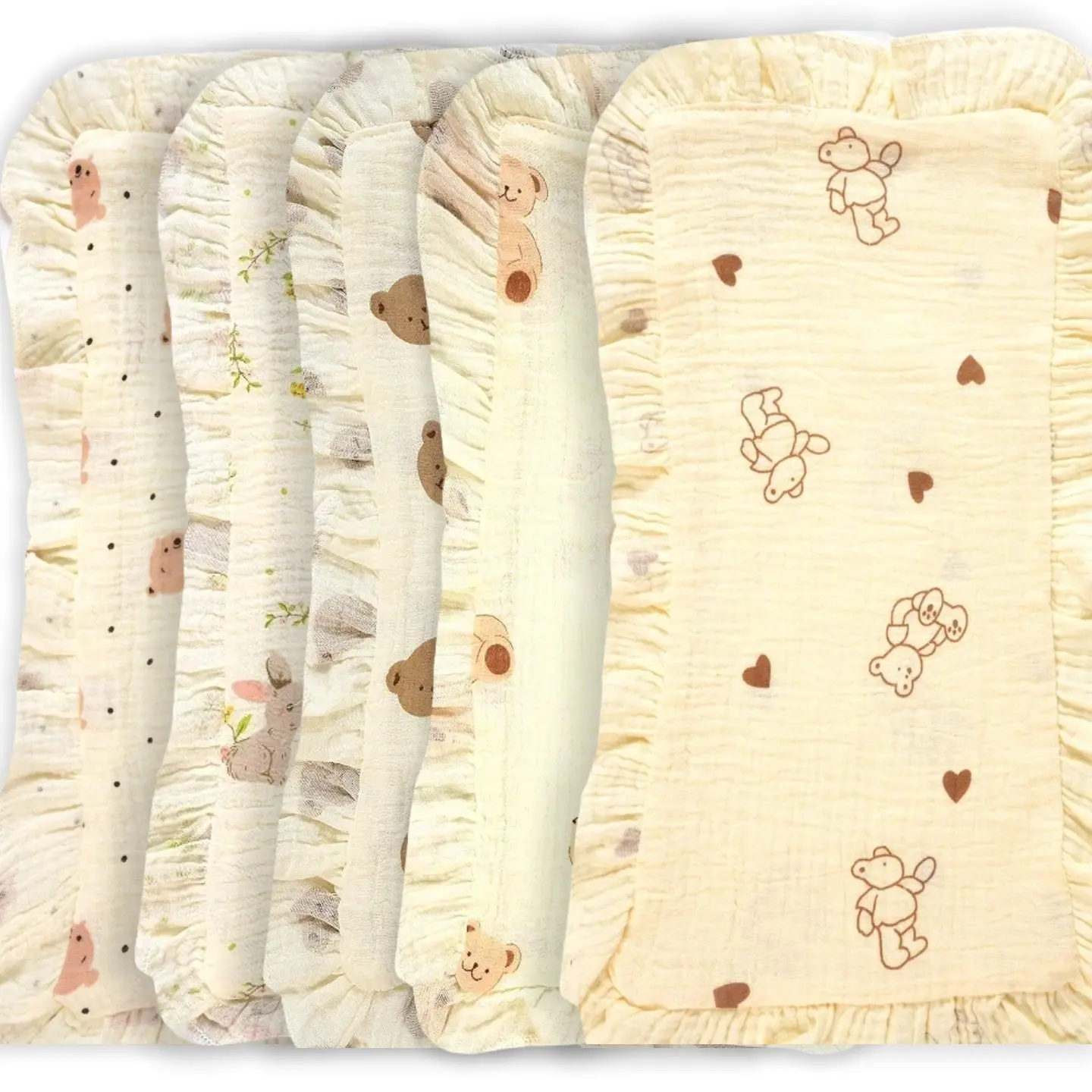 5-Pack Soft Muslin Baby Burp Cloths, Cute Print, Breathable, Absorbent, Multi-Use, Ideal for Face Wipes, Hot Compress, Drool Pads, Burping Cloths for Babies
