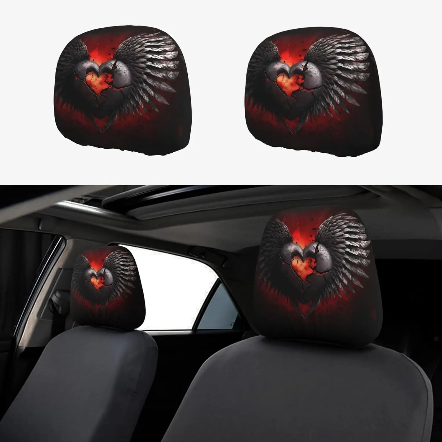 Car Headrest Cover Stretch Breathable Car Seat Headrest Cover Universal Soft Dust Cover Heart Shape And Wings Headrest Covers for Cars Elastic Washable Headrest Protector for Most Vehicles