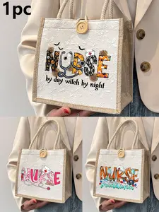 Fashion Large Capacity Letter Pattern Handbag, Nurse Bag/sandwich Bag, Ideal Choice for Shopping, Beach, Vacation, Nurse Gift