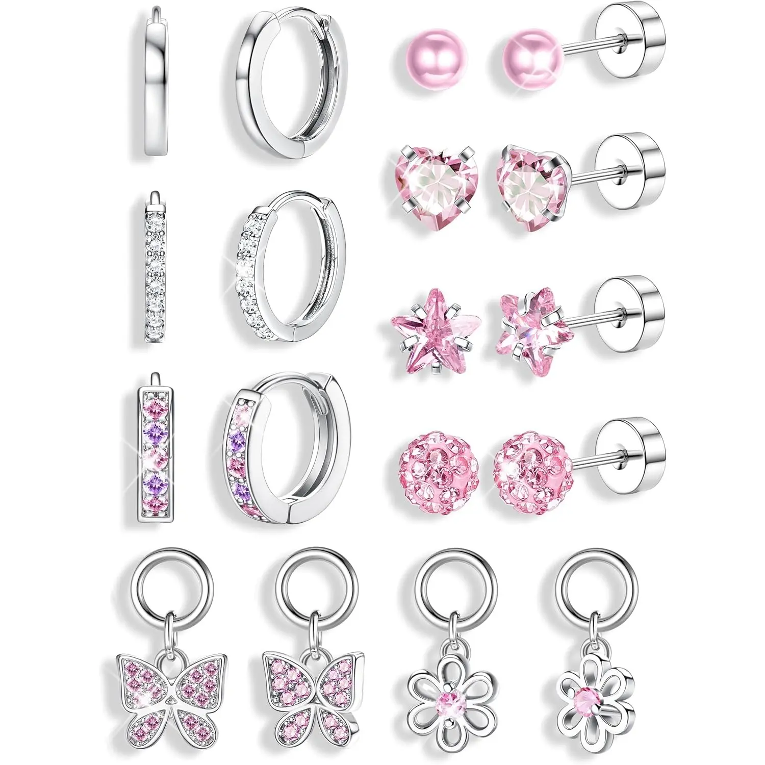 Hypoallergenic Earrings for Girls Women Surgical Stainless Steel Screw Back Stud Earrings for Girls Sensitive Ears Hoop Earrings Set